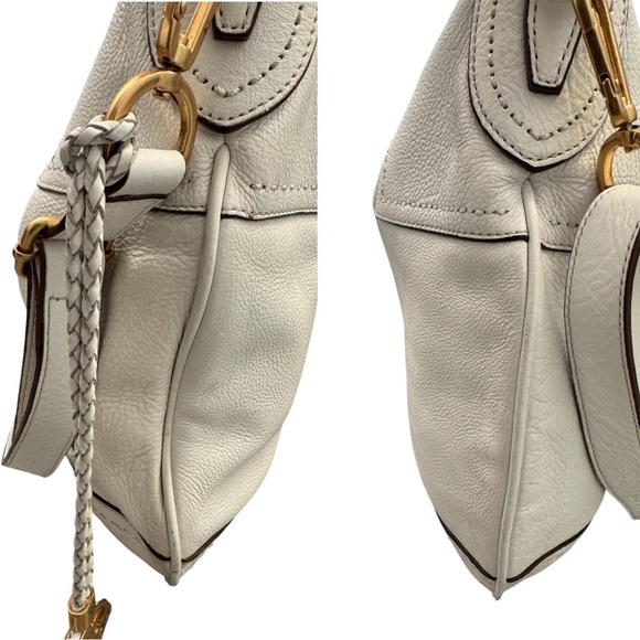 Tory Burch Amalie Adjustable Strap White Pebbled Leather Hobo Purse Crossbody - Picture 6 of 14